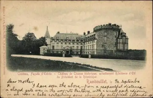 Ak Rambouillet Yvelines, Chateau, Facade d'Entree, Chateau de Chasse historique