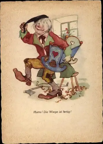 Ak Der Vater hat die Wiege fertiggemacht, Glücklicher Mann
