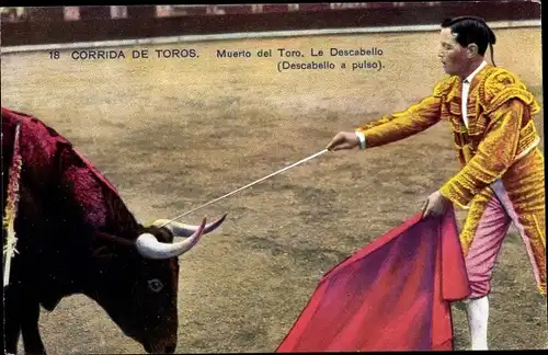 Ak Corrida de Toros, Suerte de vara, Le Taureau fonce sur le Picador