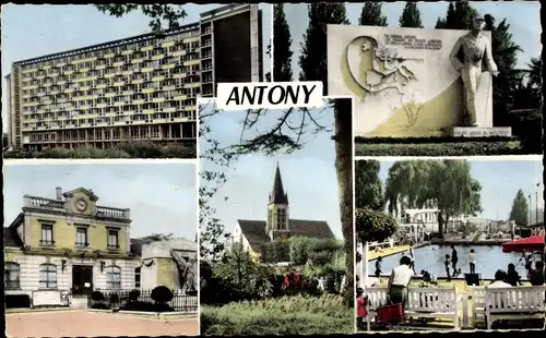 Ak Antony Hauts-de-Seine, Kirche, Ehrenmal, Rathaus, Schwimmbad, Gebäude, Universität