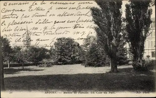 Ak Antony Hauts-de-Seine, Maison de Famille, Un Coin du Parc