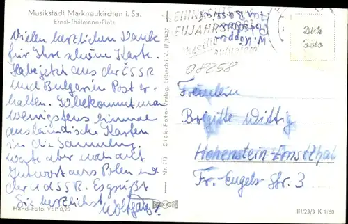 Ak Markneukirchen im Vogtland, Ernst Thälmann Platz