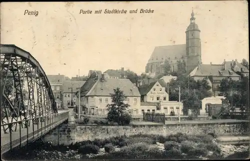 Ak Penig in Sachsen, Stadtkirche, Brücke, Badeanstalt