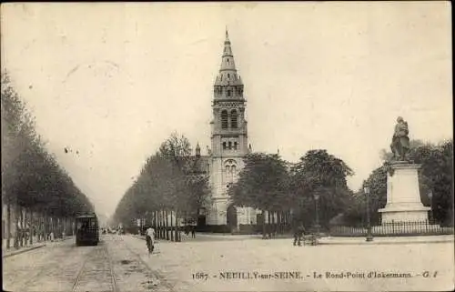Ak Neuilly sur Seine Hauts de Seine, Le Rond Point d'Inkermann, Tram