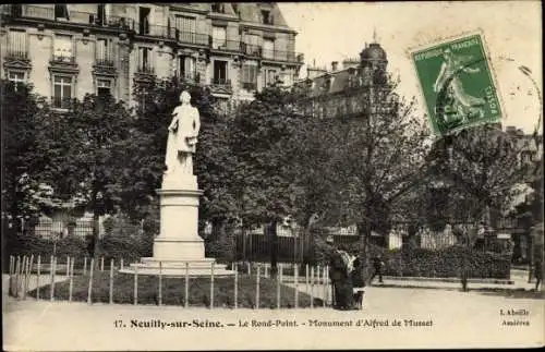 Ak Neuilly sur Seine Hauts de Seine, Le Rond Point, Monument d'Alfred de Musset