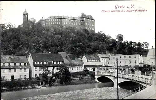 Ak Greiz im Vogtland, Oberes Schloss mit Heinrichsbrücke