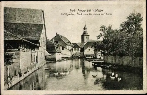 Ak Bad Berka in Thüringen, Mühlgraben vom Gasthaus zur Linde