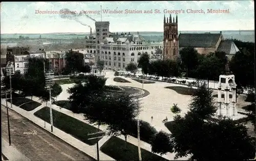 Ak Montreal Québec Kanada, Dominion Square, showing Windsor Station and St. Georges Church