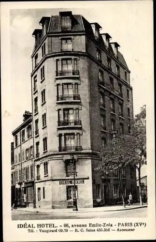 Ak Paris XVI, Ideal Hotel, Avenue Emile Zola 96