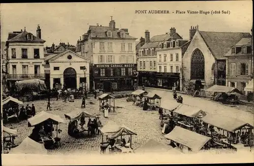 Ak Pont Audemer Eure, Place Victor Hugo