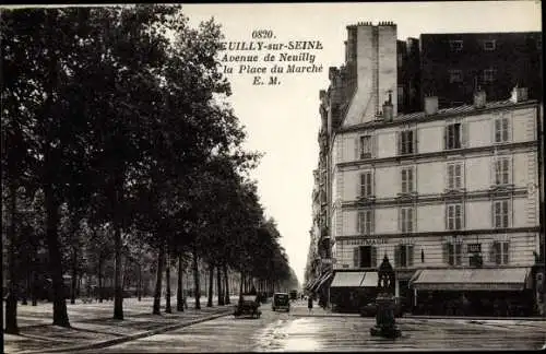 Ak Neuilly sur Seine Hauts de Seine, Avenue de Neuilly et Place du Marché, Pharmacie