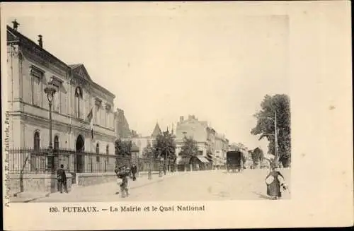 Ak Puteaux Hauts de Seine, La Mairie et le Quai National