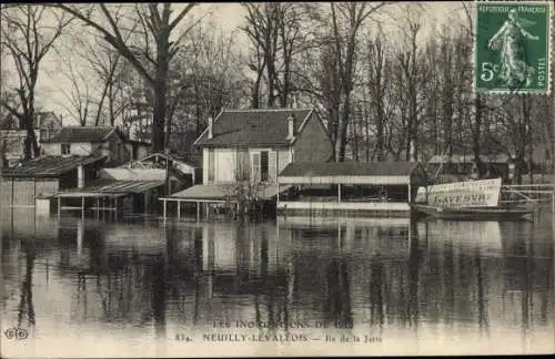 Ak Levallois Perret Hauts de Seine, Ile de la Jatte, Inondations de 1910