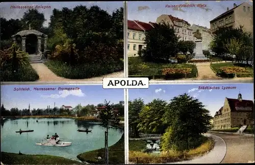 Ak Apolda in Thüringen, Herressener Anlagen, Kaiser Friedrich Platz, Sohteich, Städtisches Lyzeum