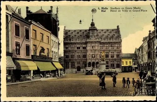 Ak Halle Gelderland, Stadhuis en Grote Markt, Hotel de Ville et Grand Place