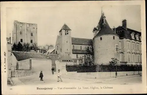 Ak Beaugency Loiret, Vue d'ensemble, La Tour, L'Eglise, Le Chateau