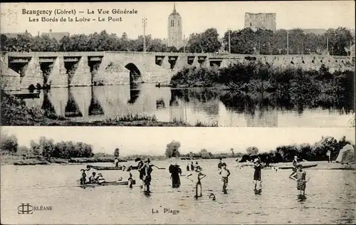 Ak Beaugency Loiret, Vue generale, Les Bords de la Loire, Le Pont