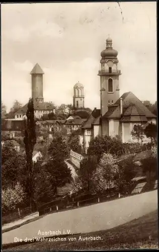 Ak Auerbach im Vogtland, Die drei Wahrzeichen