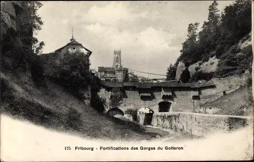 Ak Fribourg Freiburg Stadt Schweiz, Fortifications des Gorges du Gotteron