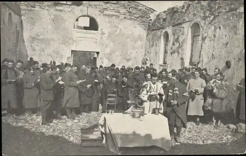 Ak Noyers Auzécourt Meuse, Une messe dans les ruines de l'eglise