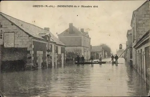 Ak Cheffes sur Sarthe Maine et Loire, Inondations 1910