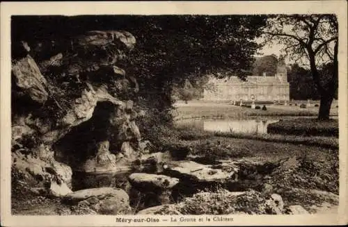 Ak Méry sur Oise Val d’Oise, La Grotte et le Chateau