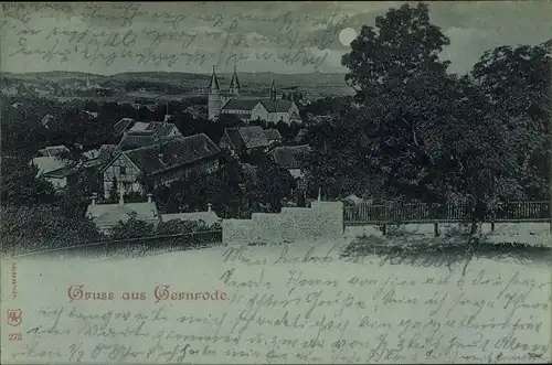 Mondschein Ak Gernrode Quedlinburg im Harz, Gesamtansicht