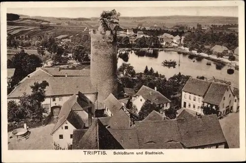 Ak Triptis in Thüringen, Schlossturm, Stadtteich