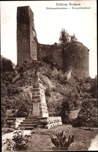 Ak Stolpen in Sachsen, Schloss, Siebenspitzenturm, Kriegerdenkmal