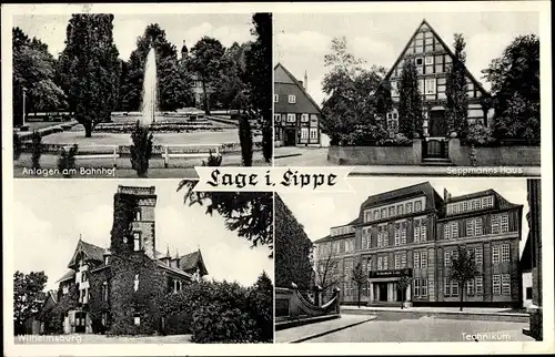 Ak Lage in Lippe, Bahnhofsanlagen, Seppmanns Haus, Technikum, Wilhelmsburg