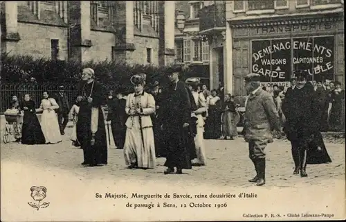 Ak Sens Yonne, Köingin Margarethe von Italien, Marguerite de Savoie, Besuch am 12. Oktober 1906