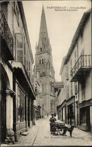 Ak Parthenay Deux Sèvres, Grande Rue, Eglise Saint Laurent