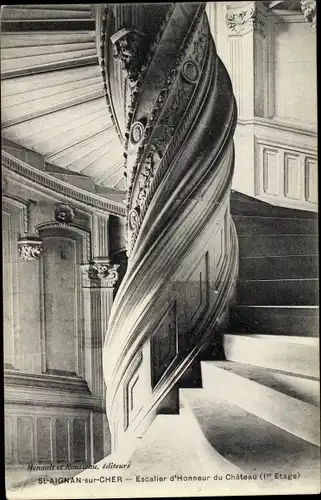 Ak Saint Aignan Loir et Cher, Escalier d'Honneur du Chateau, premier etage