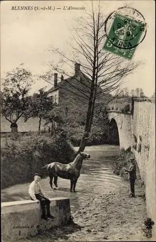 Ak Blennes Seine-et-Marne, L'Abreuvoir