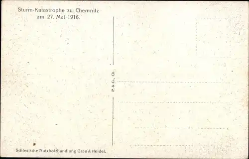 Ak Chemnitz in Sachsen, Schlesische Nutzholzhandlung Grau und Heidel, Sturmkatastrophe 1916