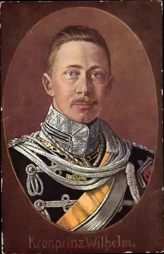 Künstler Ak Porträt Kronprinz Wilhelm in Husaren Uniform, Schärpe