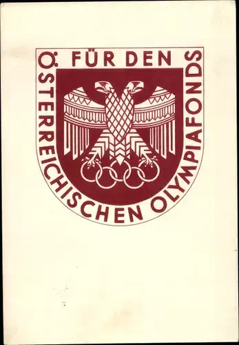 Ak Österreichischer Olympiafonds, Doppelkopf Adler mit olympischen Ringen