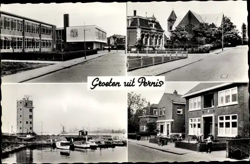 Ak Pernis Rotterdam Südholland Niederlande, Kirche, Schule, Hafen