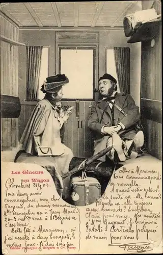 Ak Editions Bergeret, Les Geneurs en Wagon, Zugreisende im Abteil