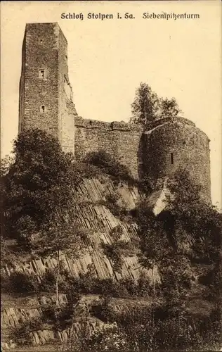 Ak Stolpen in Sachsen, Schloss, Siebenspitzenturm