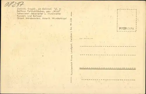 Ak Zwönitz im Erzgebirge Sachsen, Ballhaus Feldschlößchen, genannt Wind, Innenanischt