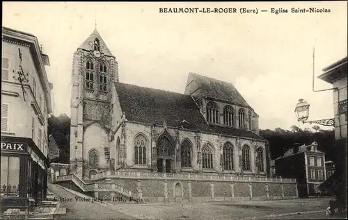 Ak Beaumont le Roger Eure, Eglise Saint Nicolas