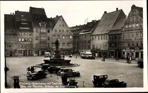 Ak Freiberg in Sachsen, Obermarkt mit Denkmal Otto der Reiche, Gründer der Stadt