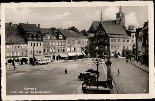 Ak Mittweida in Sachsen, Marktplatz mit Friedensbrunnen