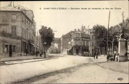 Ak Saint Cyr l'Ecole Yvelines, Carrefour Route de Versailles et Rue de l'École
