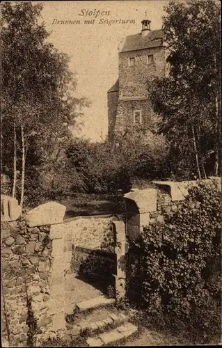 Ak Stolpen in Sachsen, Schloss, Brunnen, Seigerturm