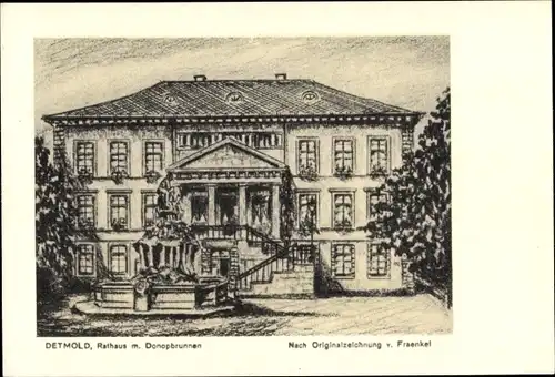Künstler Ak v. Fraenkel, Detmold in Nordrhein Westfalen, Rathaus mit Donopbrunnen