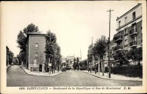 Ak Saint Cloud Hauts de Seine, Boulevard de la Republique et Rue de Montretout