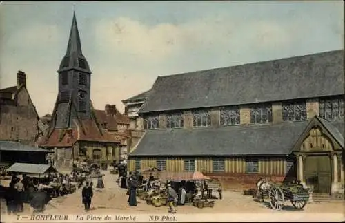 Ak Honfleur Calvados, La Place du Marché