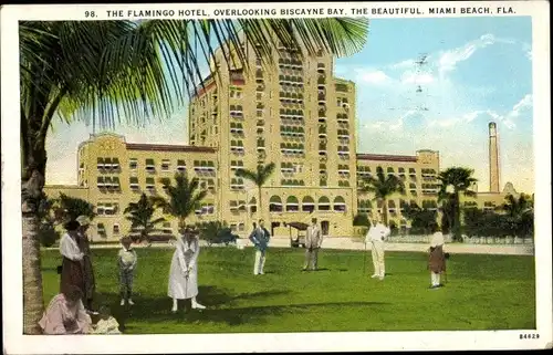 Ak Miami Beach Florida USA, Flamingo Hotel, Biscayne Bay, Golfpartie, Nr. 84629